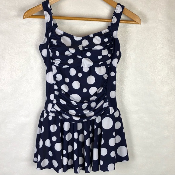 Zeraca Classic Luxury retro style polka dot bathing suit Med blue/ white - Picture 1 of 12